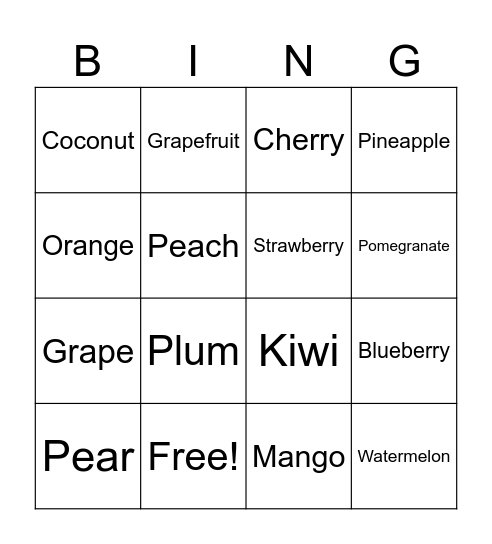 FRUITS Bingo Card