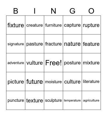 Lesson 120 Bingo Card