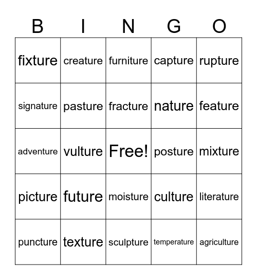 Lesson 120 Bingo Card