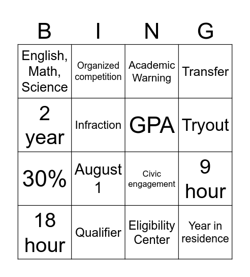 Untitled Bingo Card
