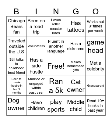 Profile Bingo Card