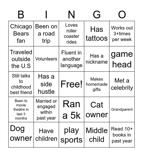 Profile Bingo Card