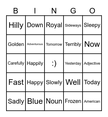 Adjectives and Adverbs Bingo Card