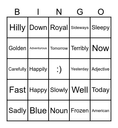 Adjectives and Adverbs Bingo Card