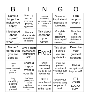 SELF LOVE Bingo Card