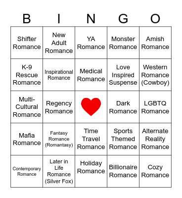 Genres and Sub-genres Bingo Card