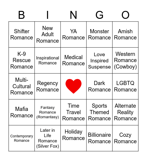 Genres and Sub-genres Bingo Card