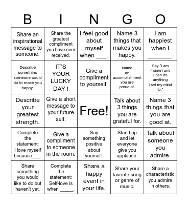 Self Love Bingo Card