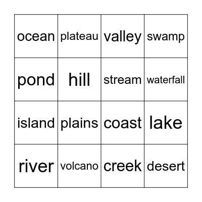 Landforms & Bodies of Water Bingo Card