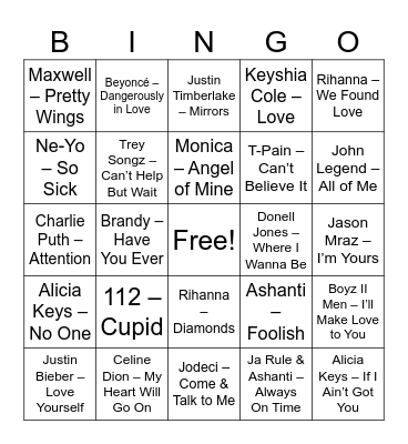 Don’t Break My Heart Bingo Card