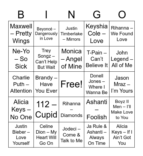 Don’t Break My Heart Bingo Card