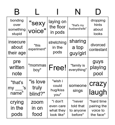Love Is Blind Bingo Card