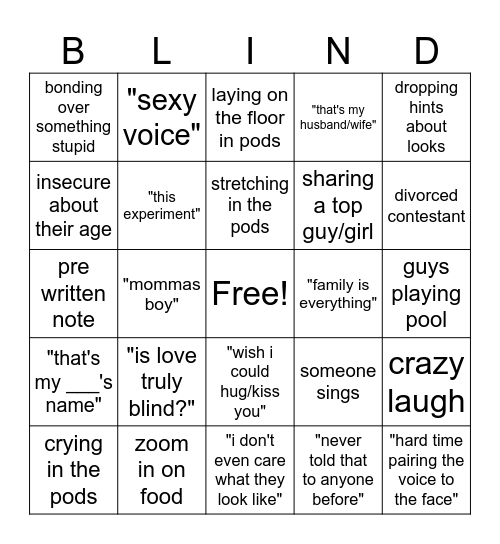 Love Is Blind Bingo Card