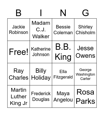 Black History Month Bingo Card