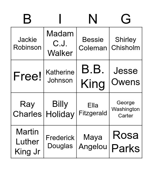 Black History Month Bingo Card