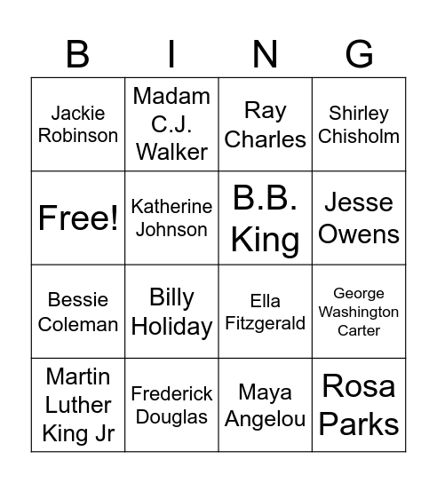 Black History Month Bingo Card