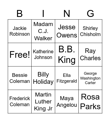 Black History Month Bingo Card