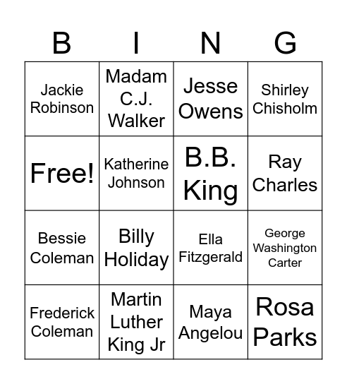 Black History Month Bingo Card