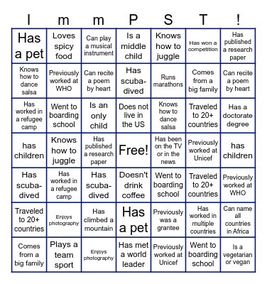 Immunization PST Retreat Bingo Card