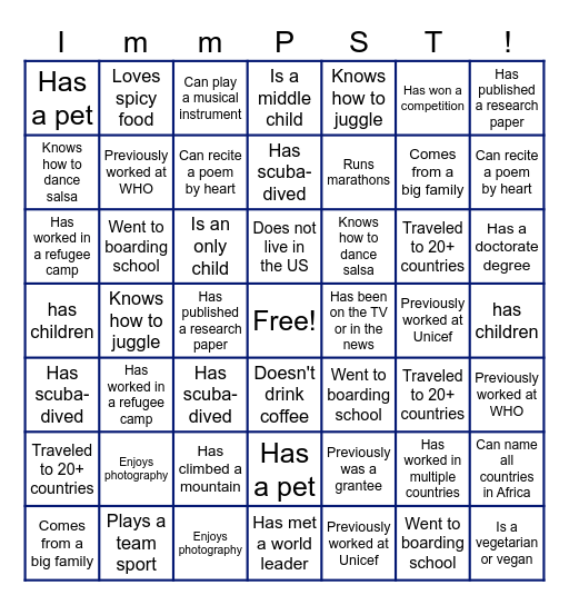 Immunization PST Retreat Bingo Card