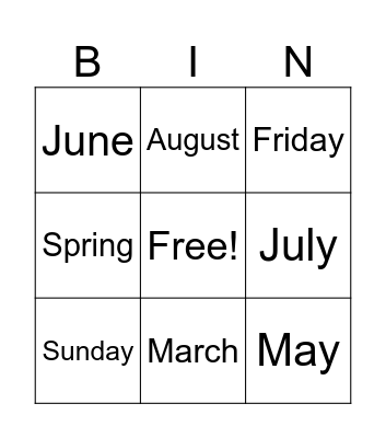 Dates Bingo Card