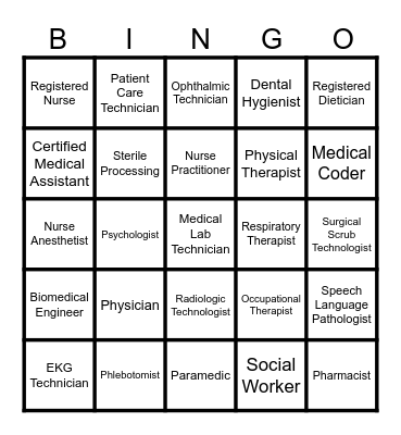 Future Health Care Heroes Bingo Card