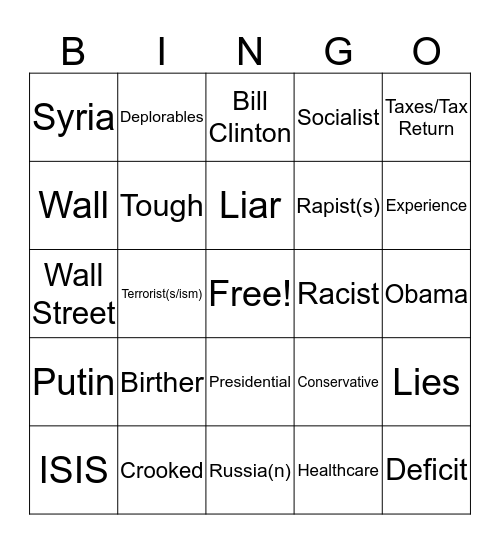 Debate Watch Bingo Card