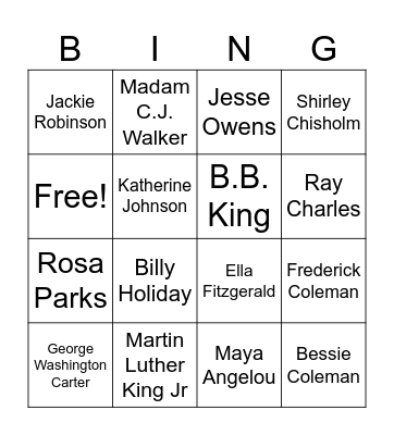 Black History Month Bingo Card