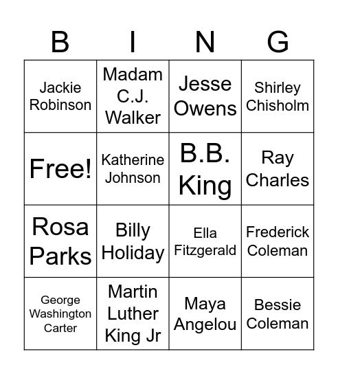 Black History Month Bingo Card