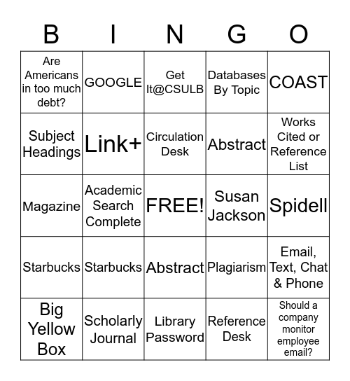 Library BINGO Card