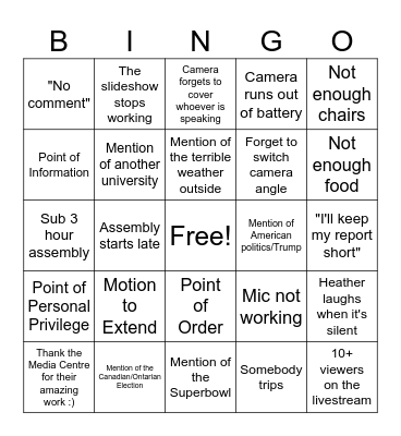 AMS Assembly Bingo Card