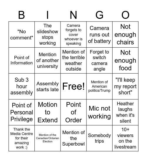 AMS Assembly Bingo Card