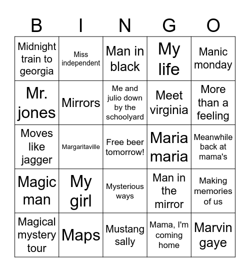 Letter M Bingo Card