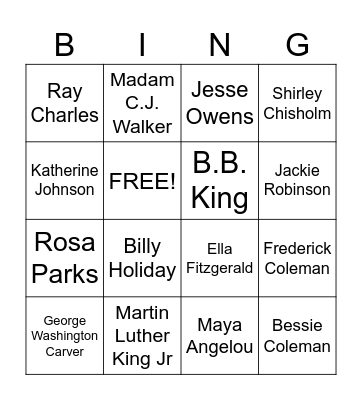 Black History Month Bingo Card
