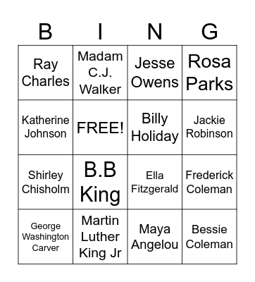 Black History Month Bingo Card