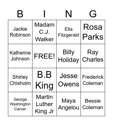 Black History Month Bingo Card
