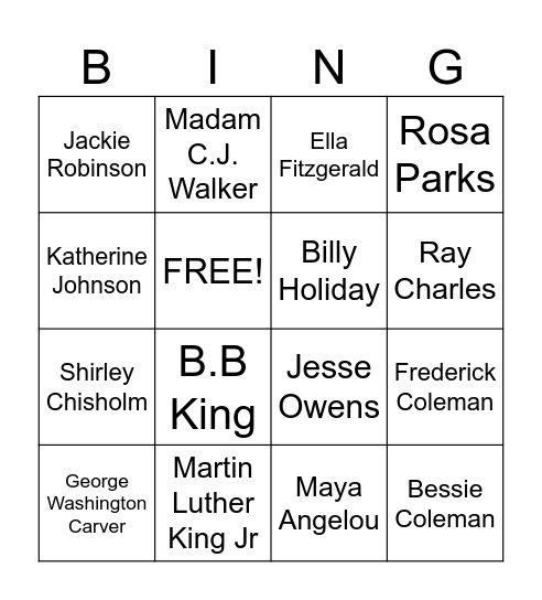 Black History Month Bingo Card