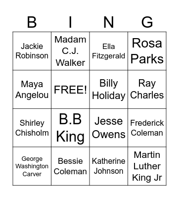 Black History Month Bingo Card