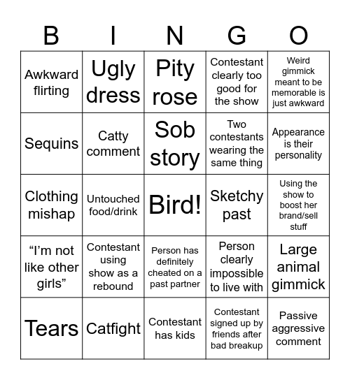 Birding the Bachelor Bingo Card