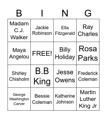 Black History Month Bingo Card