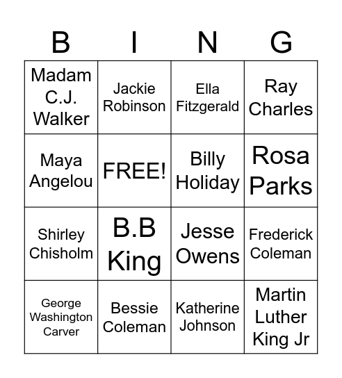 Black History Month Bingo Card