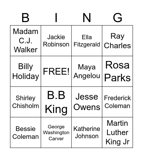 Black History Month Bingo Card