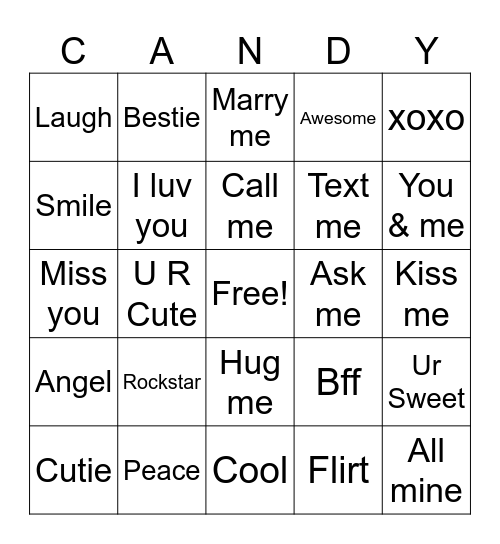 Candy Hearts Bingo Card