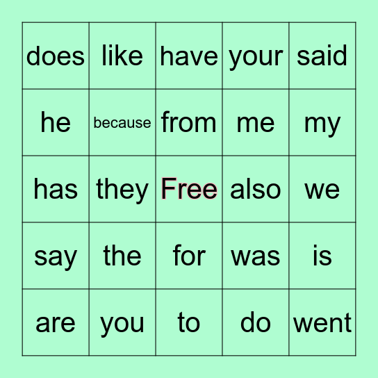SIGHT WORD BINGO! Bingo Card