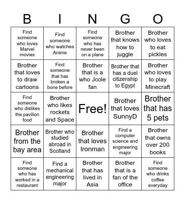 Theta Tau Bingo Card