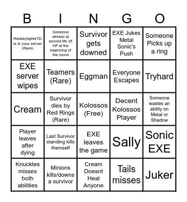 Sonic Disasters Bingo Card