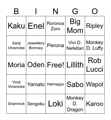 One Piece Art Bingo Card