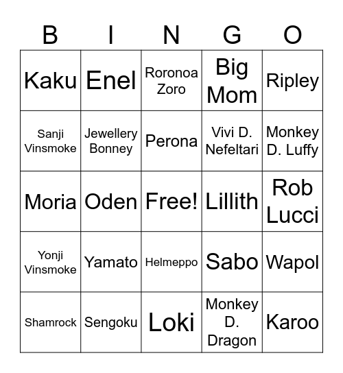 One Piece Art Bingo Card