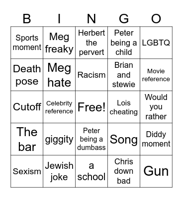 Family guy Bingo Card