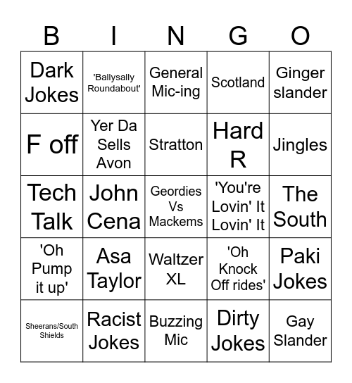 Funfair Banter Bingo Card